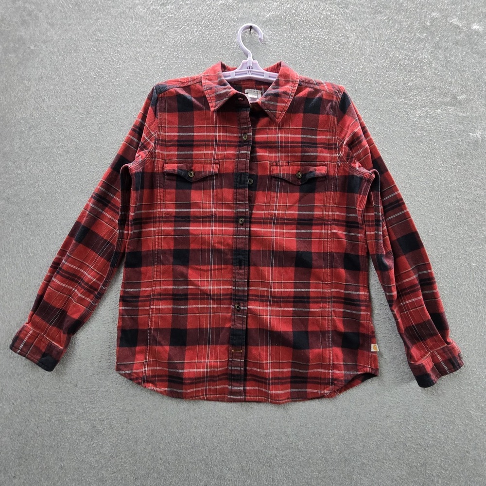 Carhartt Women Button Up Shirt M (8/10) Red Plaid Flannel Western
